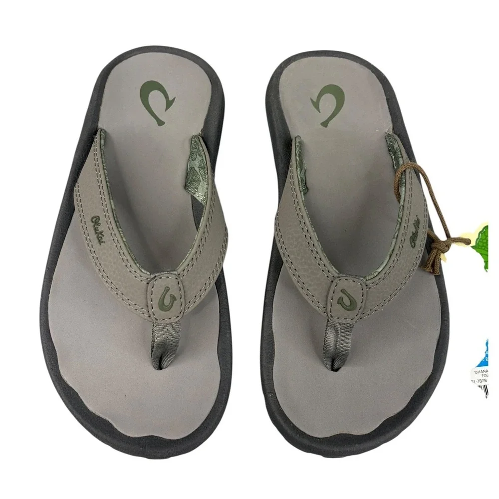 OluKai Ohana Sandals Boys 2/3 Fog Gray Water Resistant Flip Flops 30101-7B7B